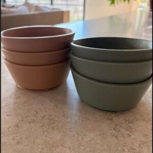 Mushie baby silicone bowls and straw cup bundle